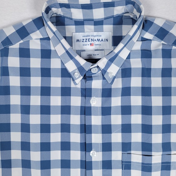 Mizzen + Main Leeward Trim Fit Short Sleeve Button Blue Print Men's Large - Picture 1 of 9